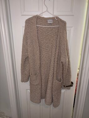 Pink Rose Open-Front Bouclé Cardigan - Taupe